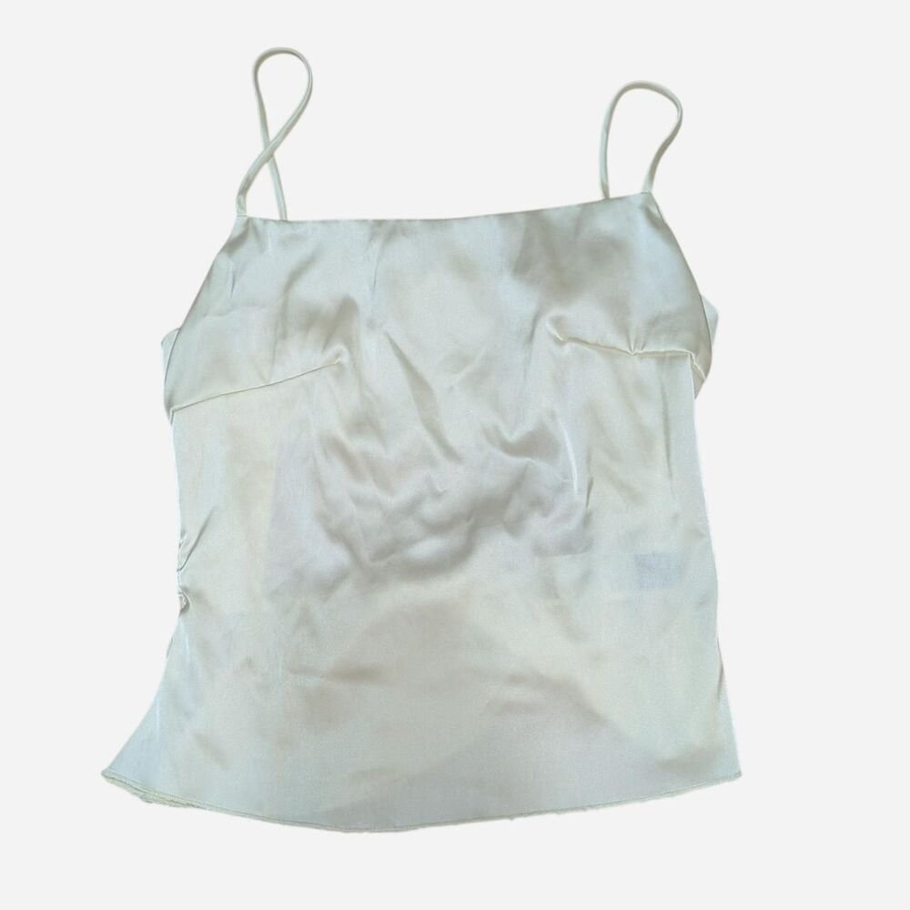 Cream Satin Cami Top Open Back Spaghetti Strap Silk Style Slip Tank